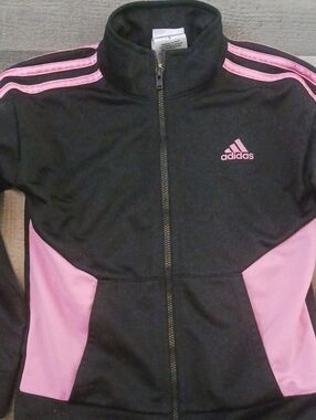 adidas Girls Black & Pink Full-Zip Track Jacket